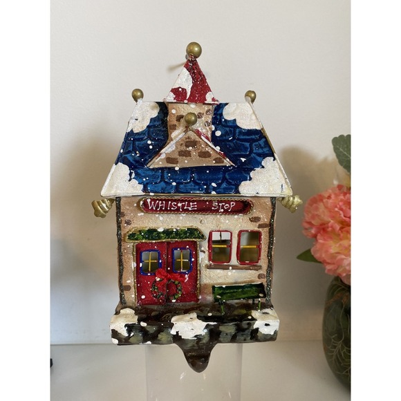 Christmas Express Vintage Stocking Holder Whistlestop Cafe Hand Painted‎ Metal - Picture 1 of 16